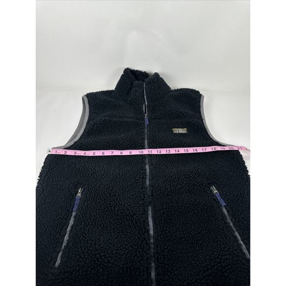 LL Bean Sherpa Vest Deep Pile Fleece Full Zip Mens Medium 502429 Black Outdoor - Picture 5 of 7